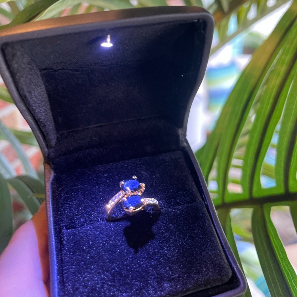 Double Stone Black Sapphire Diamond Ring (Rare)